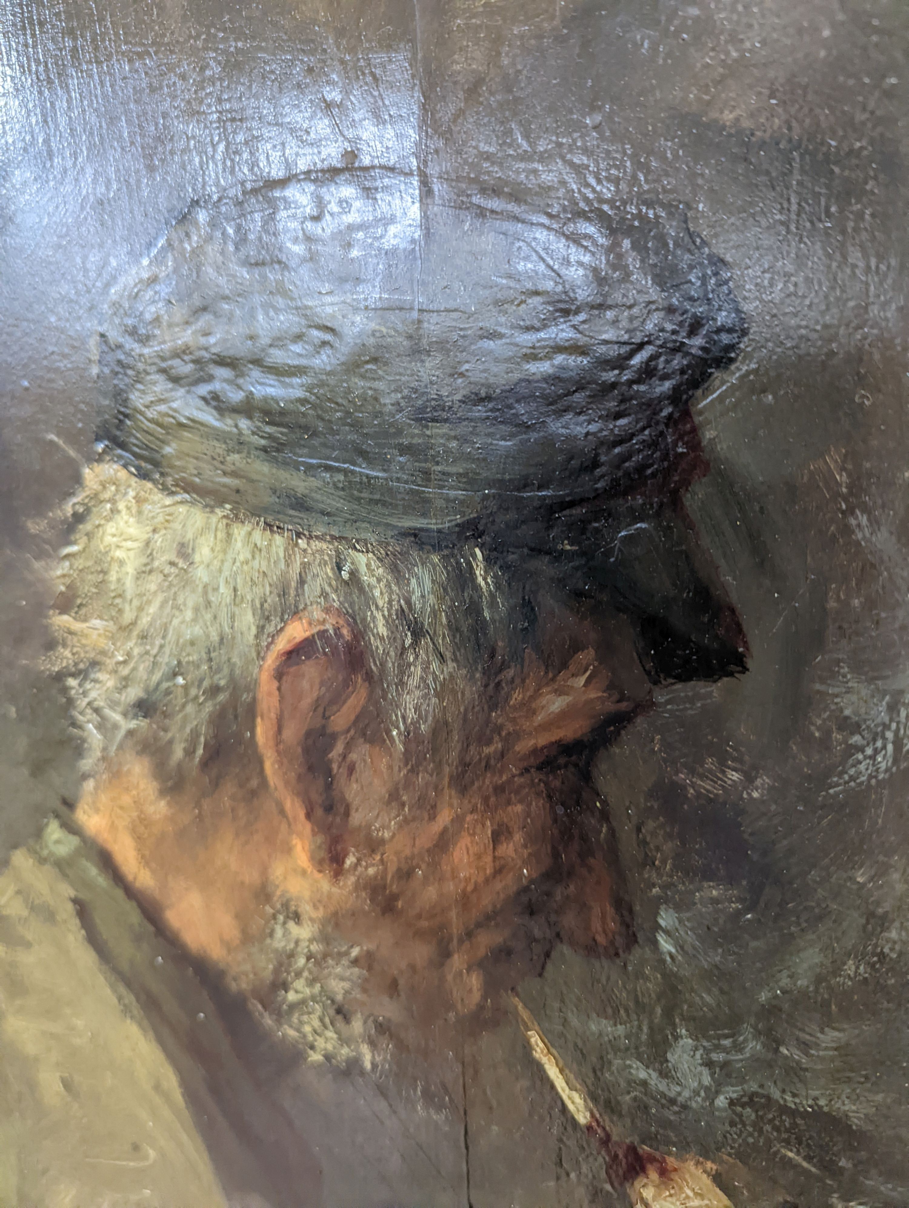 Joseph Israels (1824-1911), oil on wooden panel, Portrait of a pipe smoker, signed, 33 x 25cm